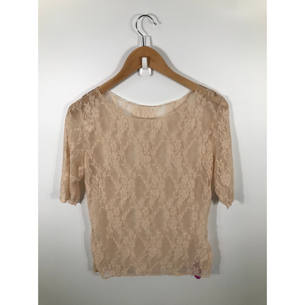 NWT Sheer Top Women XL Beige Floral Lace Boho Chic Concert Festival Layering
